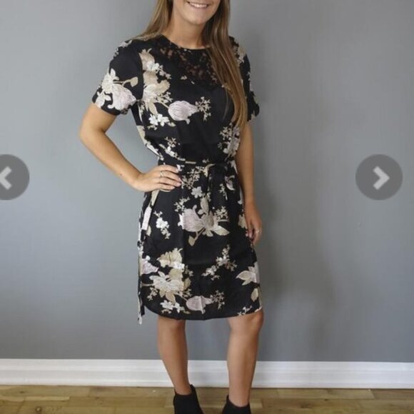 Kaffe  India Kajilli black floral mini dress lace illusion v neck EU 40 - Picture 6 of 16